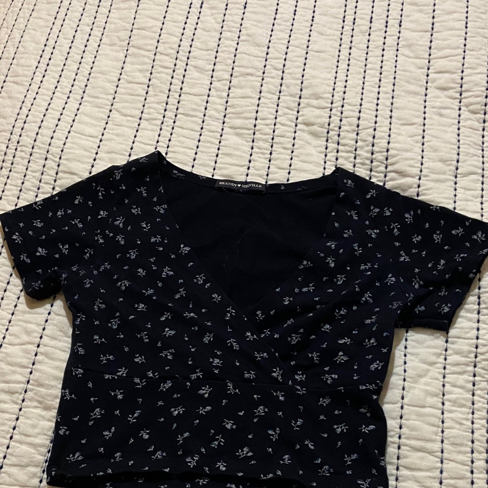 Brandy Melville Floral V-Neck Wrap Top